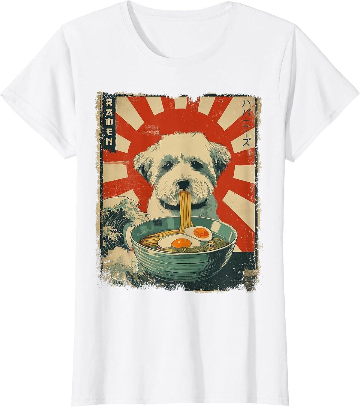 ハバニーズ Havanese Dog Vintage Ramen Japanese Noodles T-Shirt - White