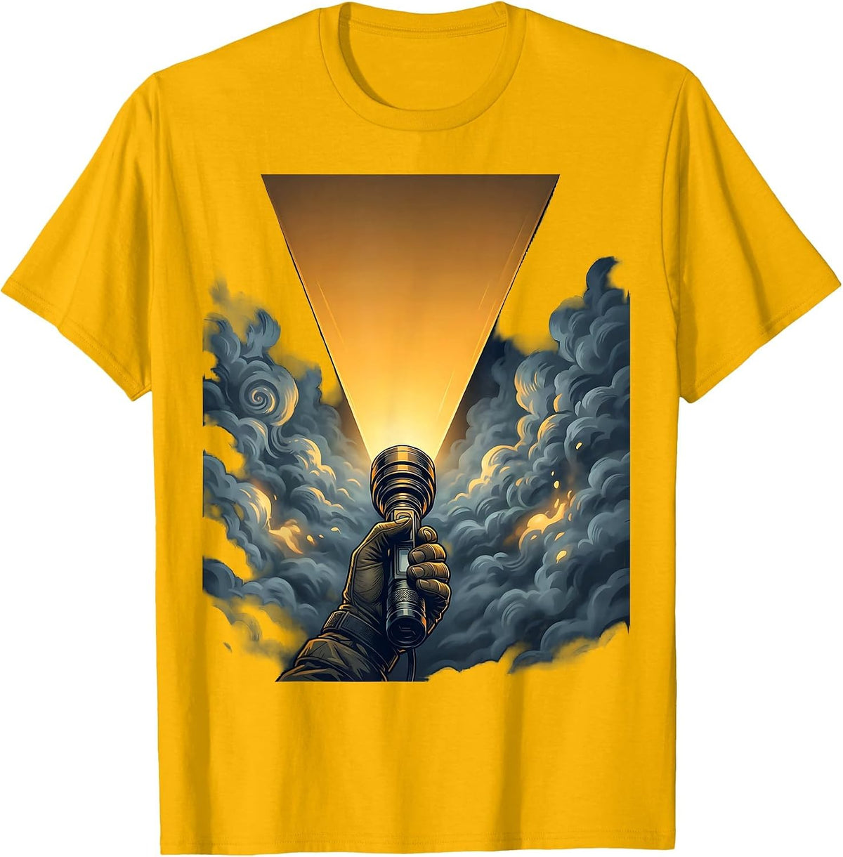 Police Flashlight Beam Through Fog Graphic T-Shirt - Golden Yellow