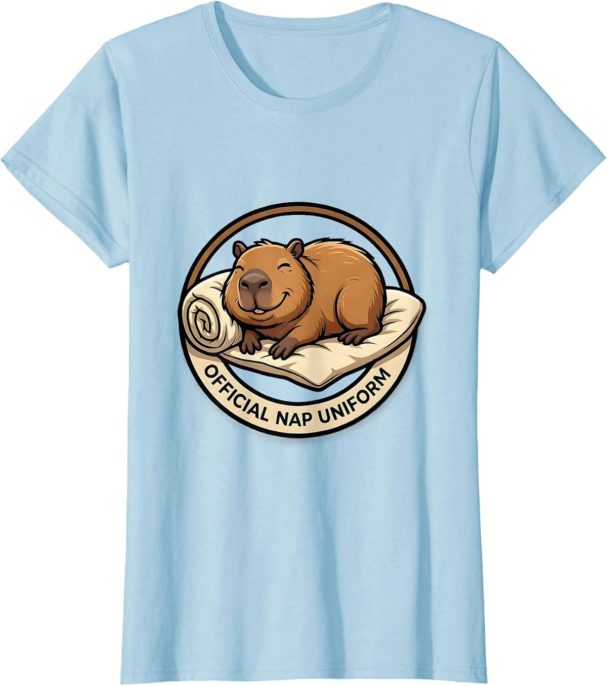 Women's Official Nap Uniform Cute Cartoon Capybara Sleepy Pajama T-Shirt - Baby Blue
