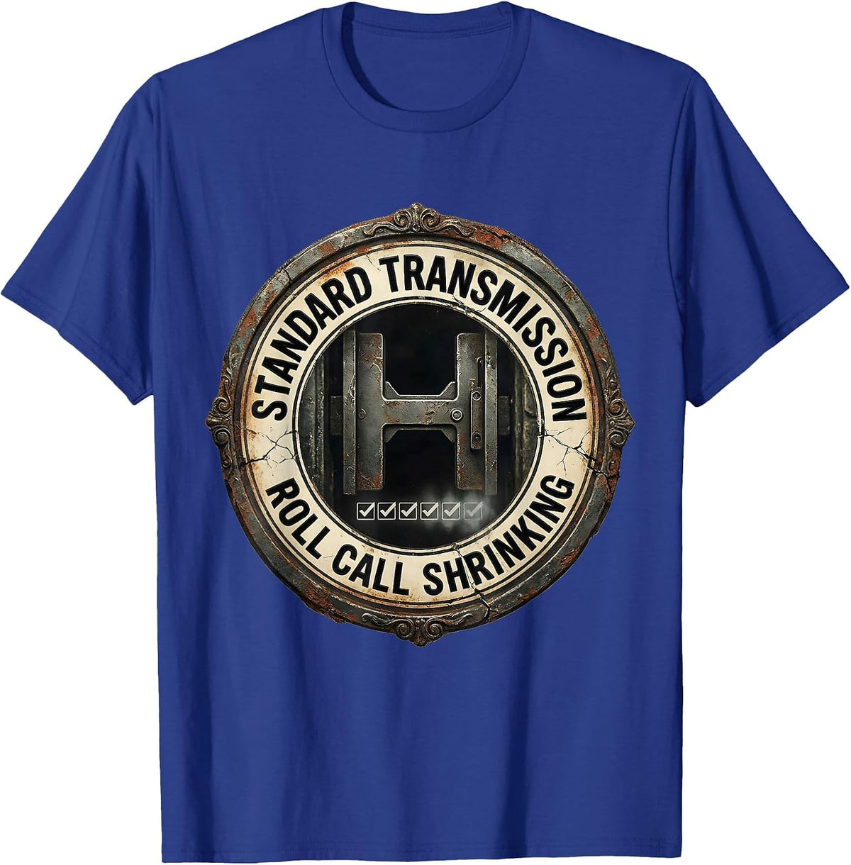 Men's Standard Transmission: Roll Call Shrinking Vintage Car Guy T-Shirt - Royal Blue