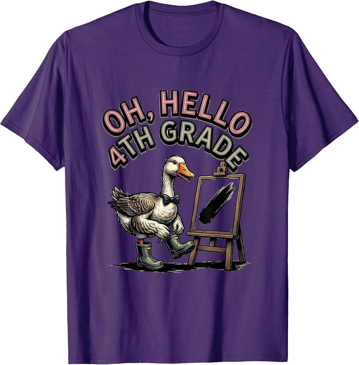 Oh Hello 4th Grade Cute Goose Teacher Back To School Gift T-Shirt - Purple