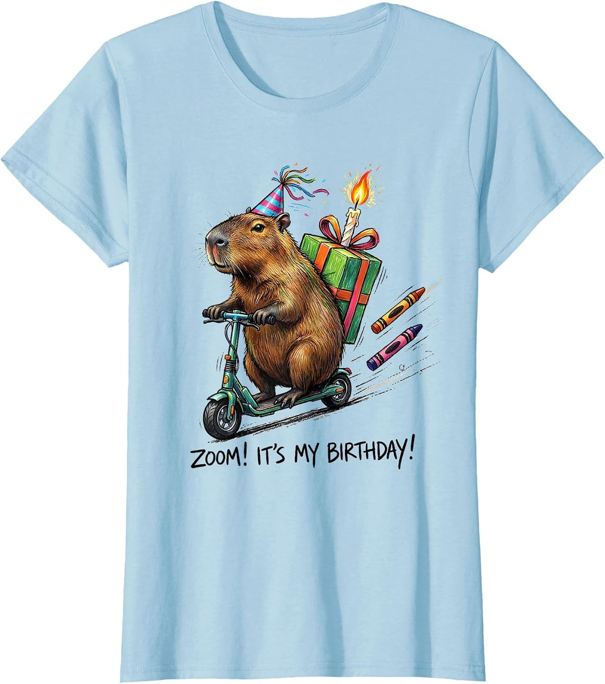 Women's Zoom! It's My Birthday Capybara Kids Party Humor T-Shirt - Baby Blue