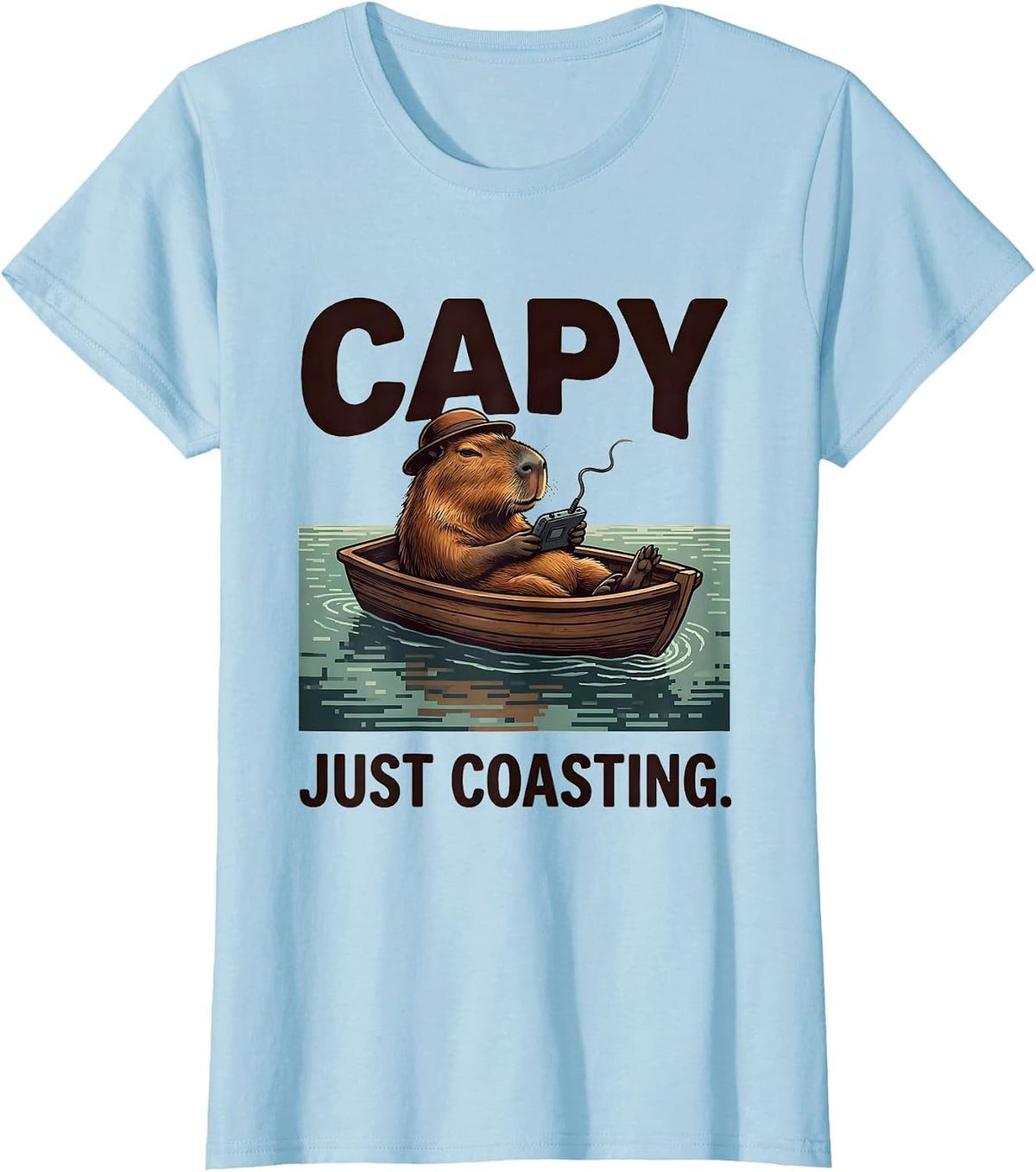 Capy, Just Coasting Funny Capybara Gamer Meme Humor T-Shirt - Baby Blue