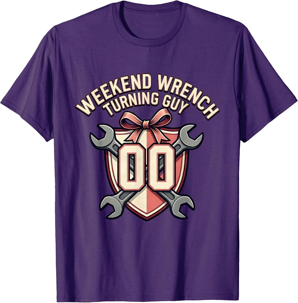 Men's Weekend Wrench Turning Guy Car Mechanic Design T-Shirt - Purple