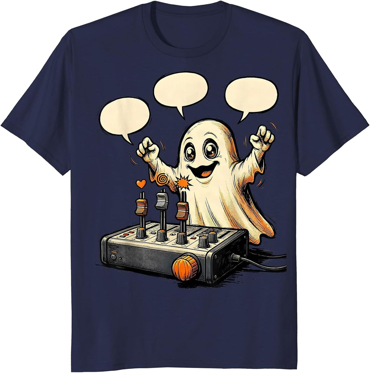 Men's Friendly Ghost Sound Console Halloween School Counselor T-Shirt - Navy Blue