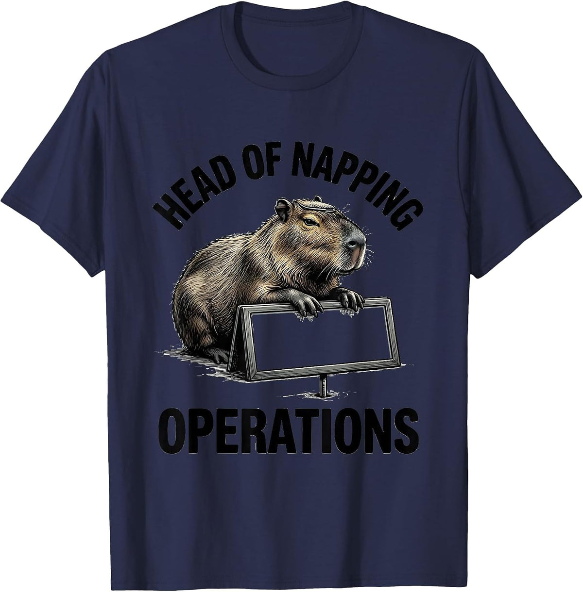 Head Of Napping Operations Funny Capybara Animal Meme Humor T-Shirt - Navy Blue