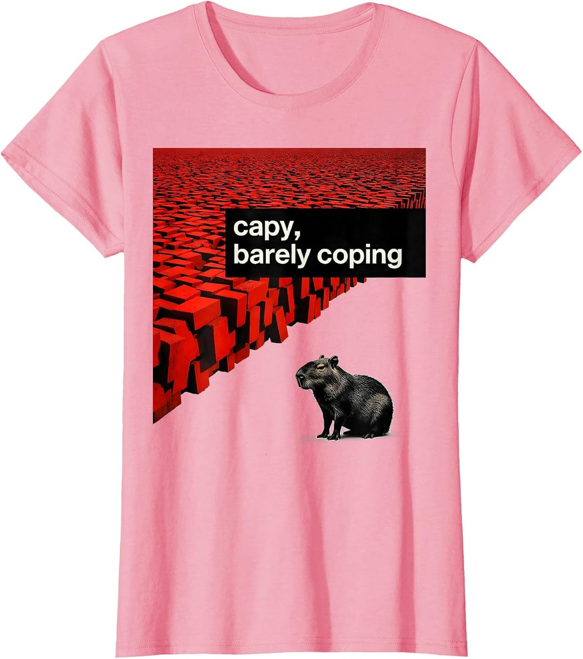 Women's capy barely coping Funny Capybara Meme Animal Humor T-Shirt - Pink