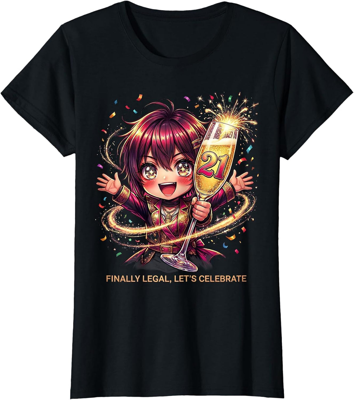 Finally Legal 21st Birthday Celebration Design T-Shirt - Black