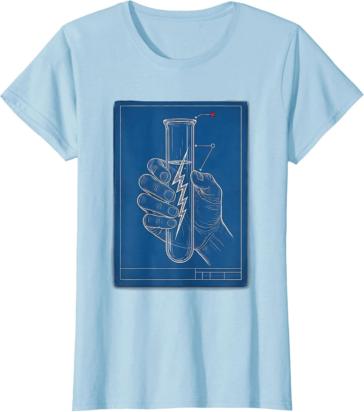 Science Teacher Hand Test Tube Lightning Bolt Graphic T-Shirt - Baby Blue