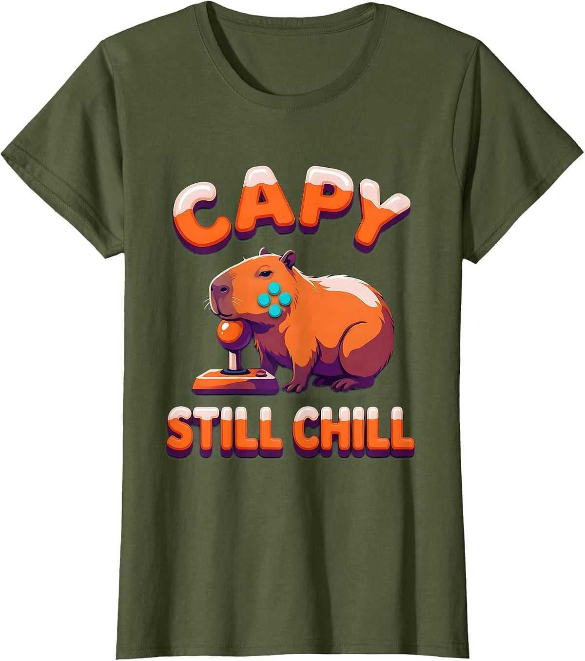 Women's Capy, Still Chill Funny Capybara Gaming Meme Youth T-Shirt - Olive Green