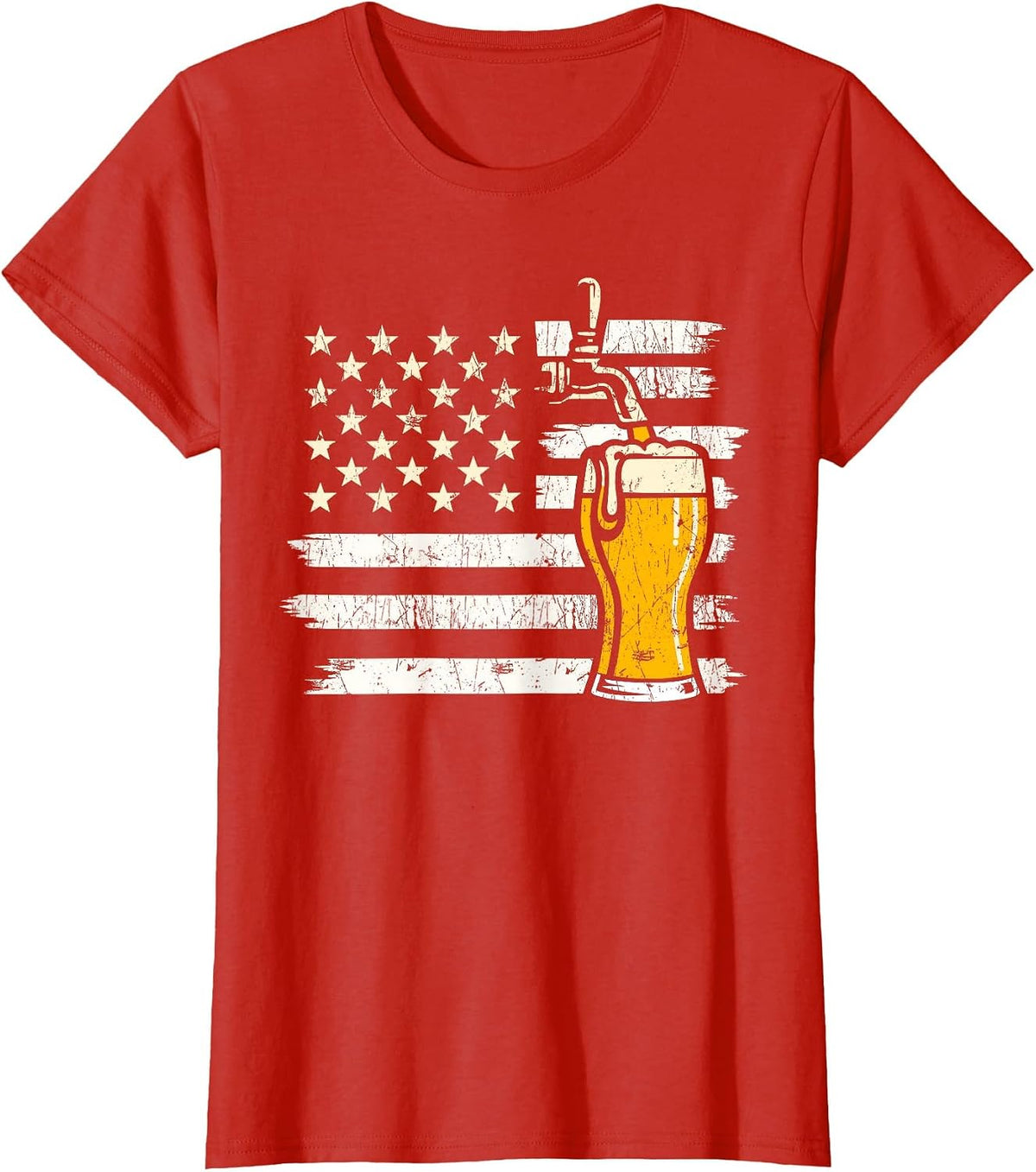 Beer American Flag USA T-Shirt - Red