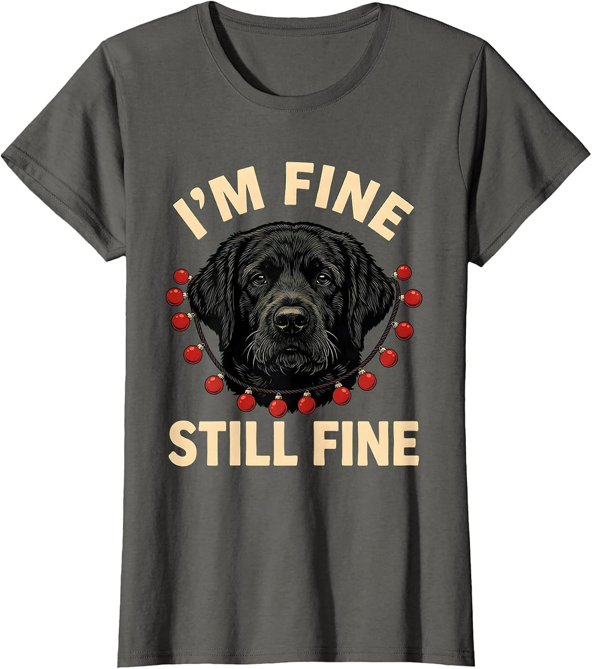 Women's I'm Fine Still Fine Black Labradoodle Christmas Dog Owner T-Shirt - Asphalt Grey