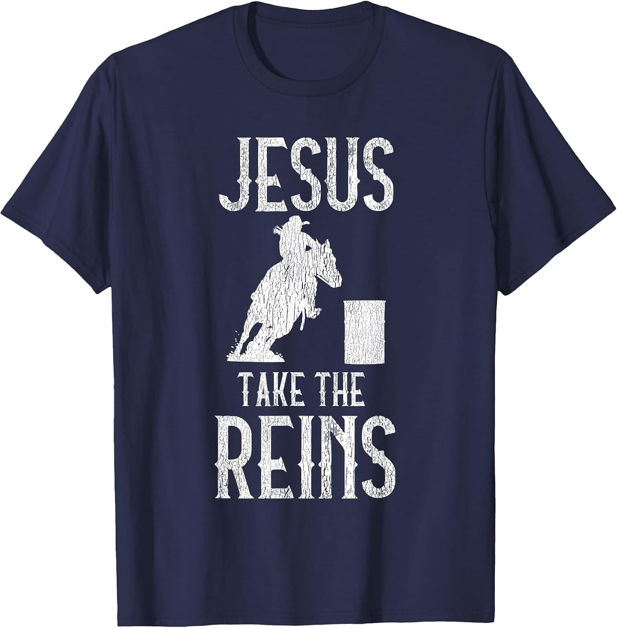 Jesus Take The Reins Cowgirl Mama Barrel Racing Mom T-Shirt - Navy Blue