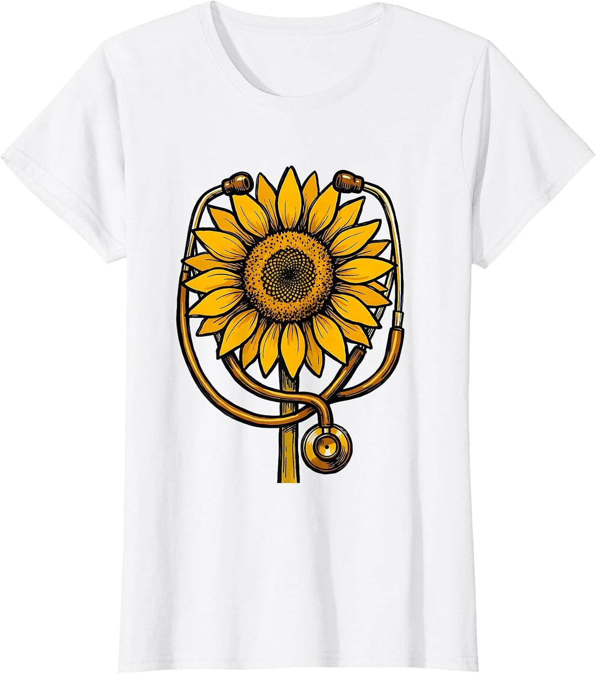 Occupational Therapy Stethoscope Sunflower Design T-Shirt - White