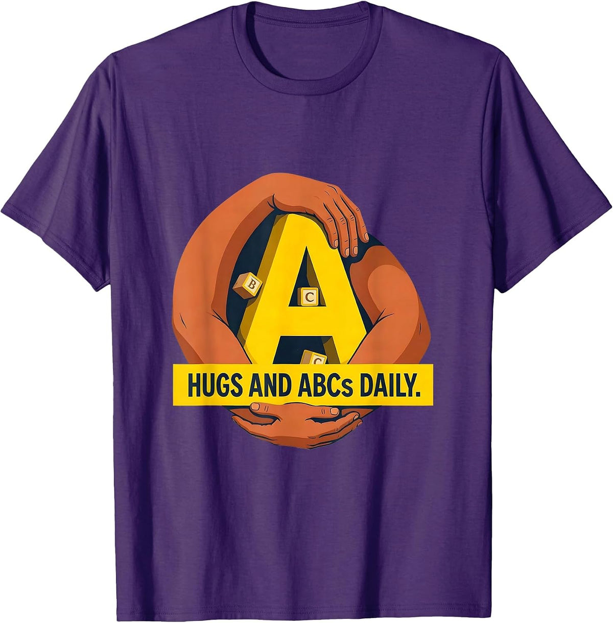 Hugs and ABCs Daily Preschool Teacher Design T-Shirt - Purple