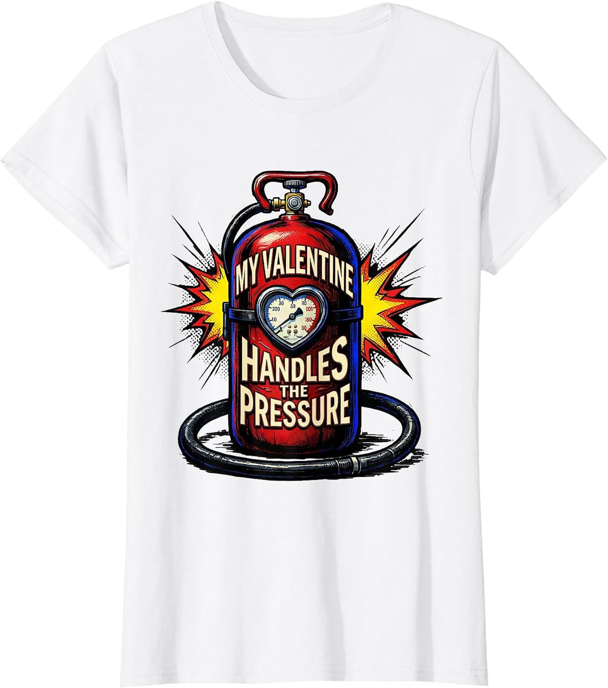 My Valentine Handles The Pressure Funny Firefighter Spouse T-Shirt - White