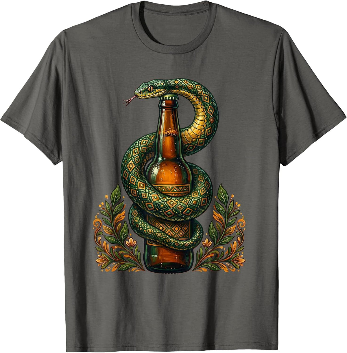 Men's Snake Coiled Around Beer Bottle Graphic T-Shirt - Asphalt Grey
