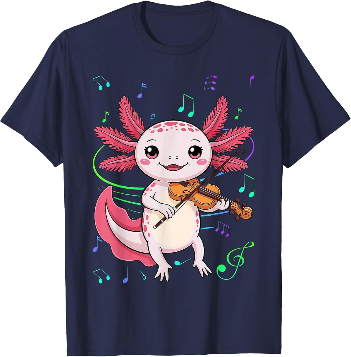 Axolotl Playing Violin Axolotls Musician Music T-Shirt - Navy Blue