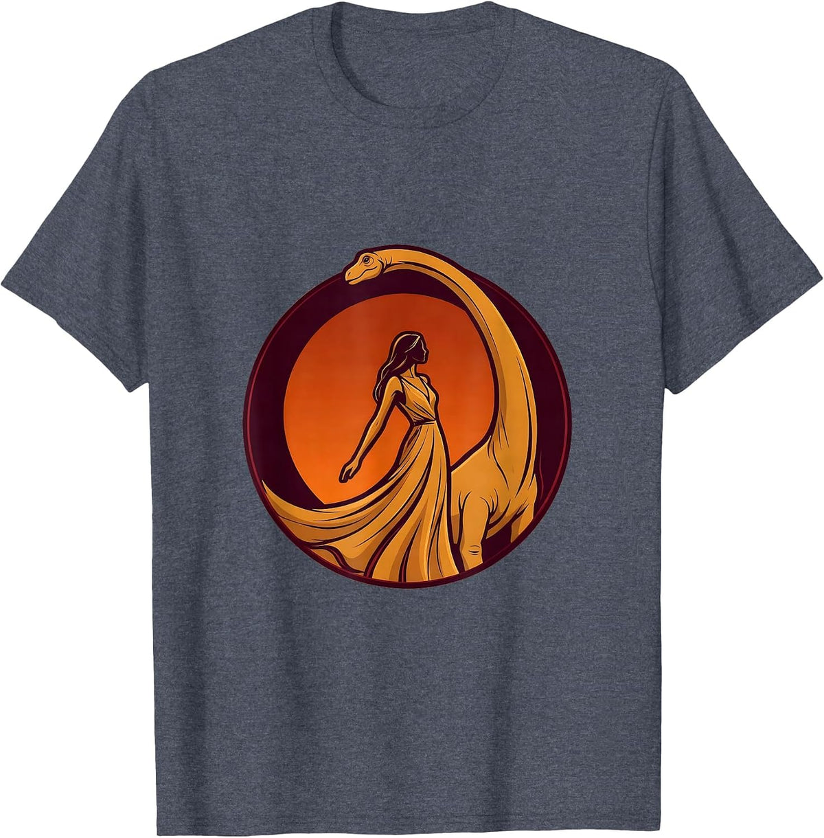 Brachiosaurus Silhouette Sunset Dinosaur Design T-Shirt - Heather Blue