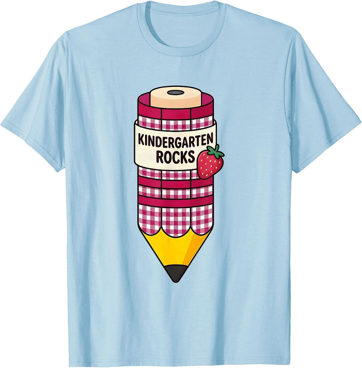 Men's Kindergarten Rocks Cute Gingham Picnic Pre-K First Day Back T-Shirt - Baby Blue