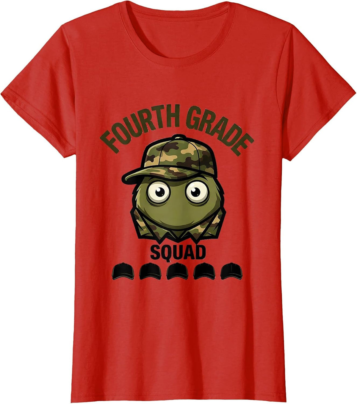 Women's Fourth Grade Squad Camo Back To School Boys Teacher T-Shirt - Red