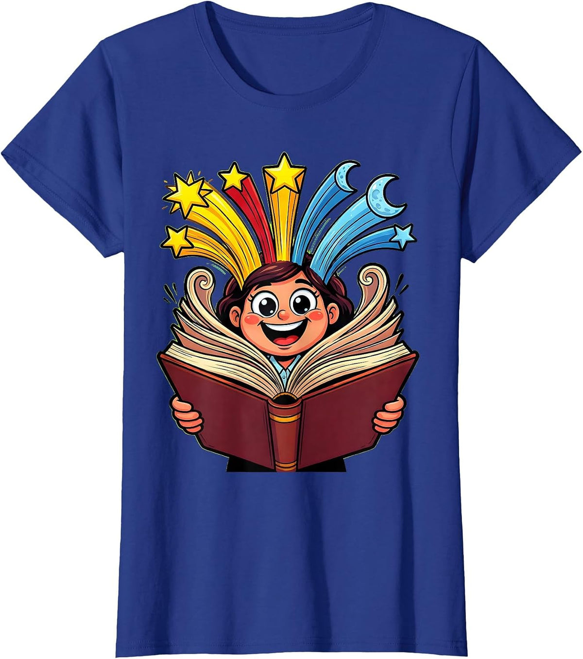 Women's Preschool Teacher Storytime Giant Storybook Illustration T-Shirt - Royal Blue