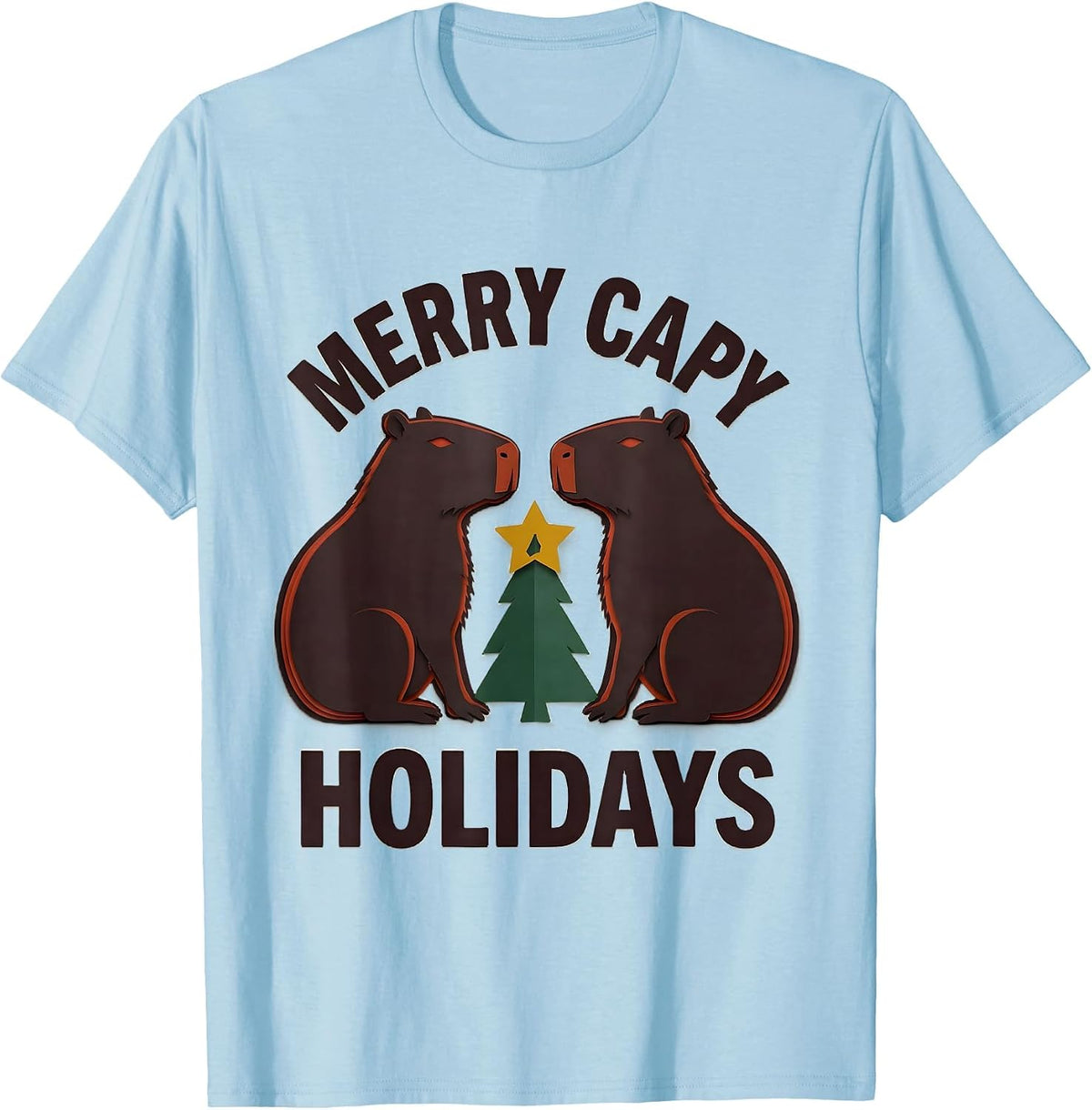 Men's Merry Capy Holidays Cute Capybara Christmas Family Humor T-Shirt - Baby Blue