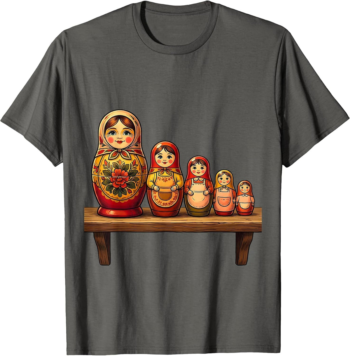 Preschool Teacher Nesting Dolls Shelf Graphic T-Shirt - Asphalt Grey