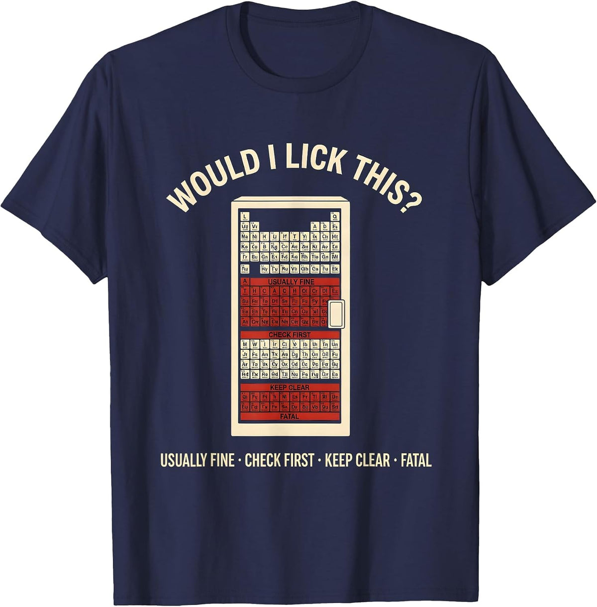 Would I Lick This Funny Periodic Table Science Teacher Gift T-Shirt - Navy Blue
