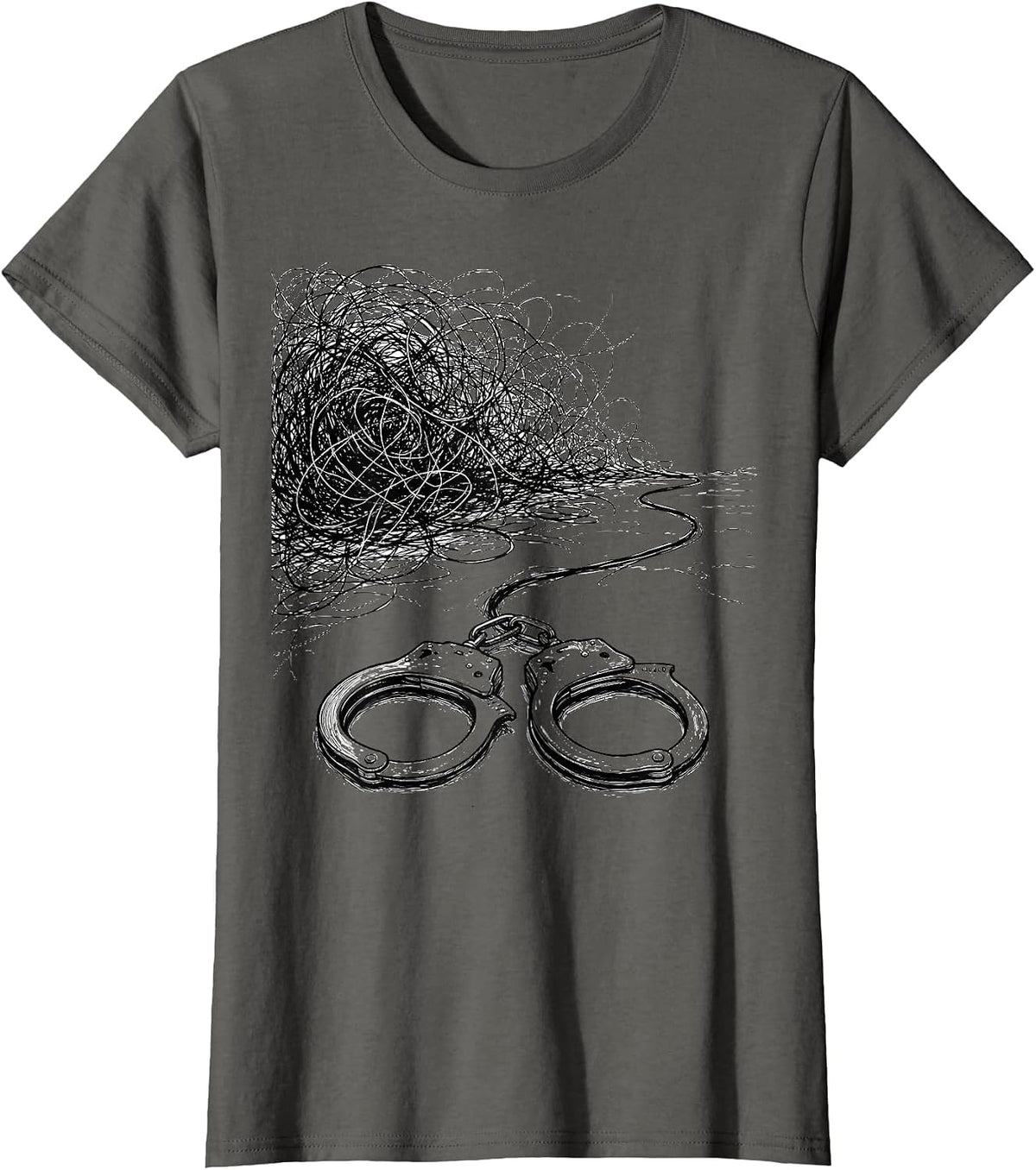Women's Tangled Cord Handcuffs Police Officer Humor Gift T-Shirt - Asphalt Grey