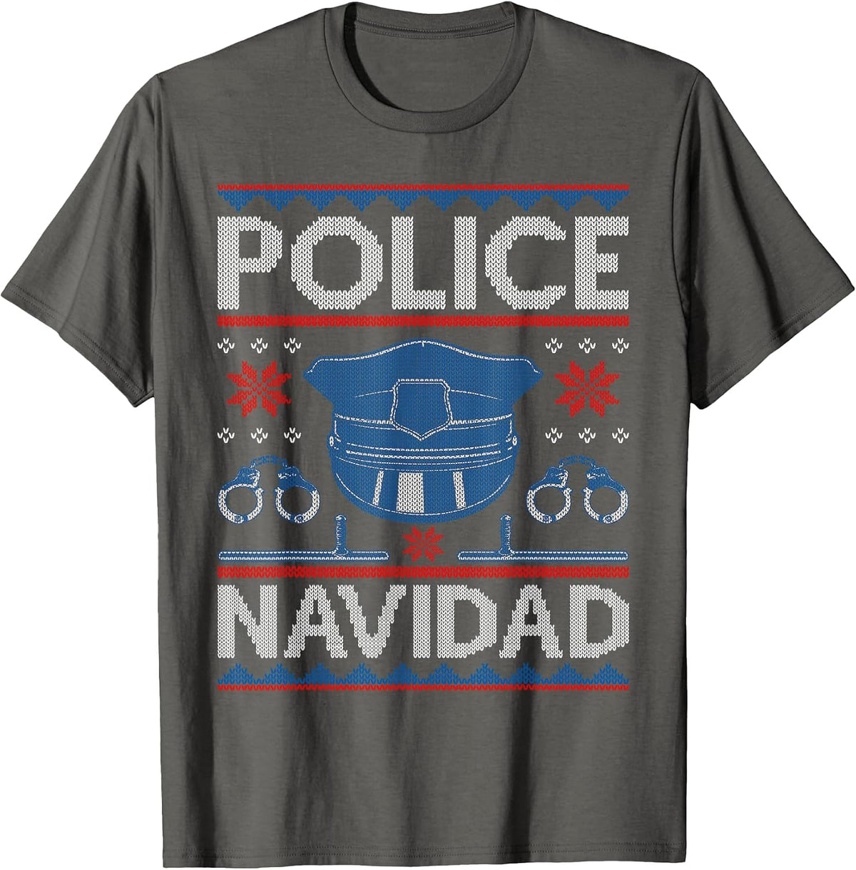 Police Navidad - Ugly Sweater Style T-Shirt T-Shirt - Asphalt Grey