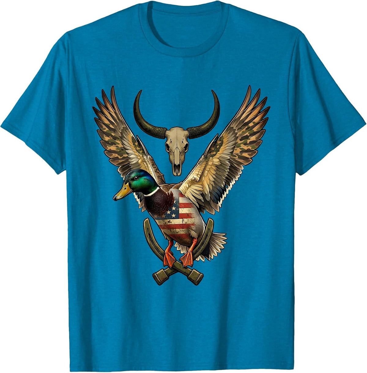 Mallard Duck Camo Landing Illustration T-Shirt - Sapphire Blue
