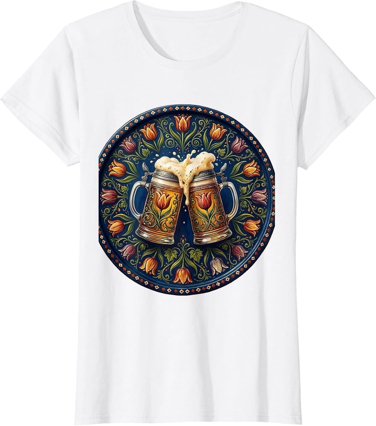 Women's Clinking Beer Steins October Festival Graphic T-Shirt - White