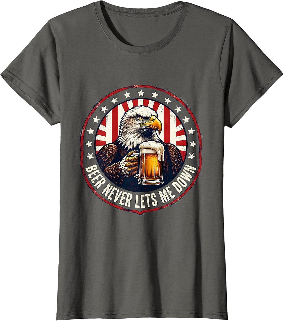 Women's Beer Never Lets Me Down Funny Drinking Design T-Shirt - Asphalt Grey