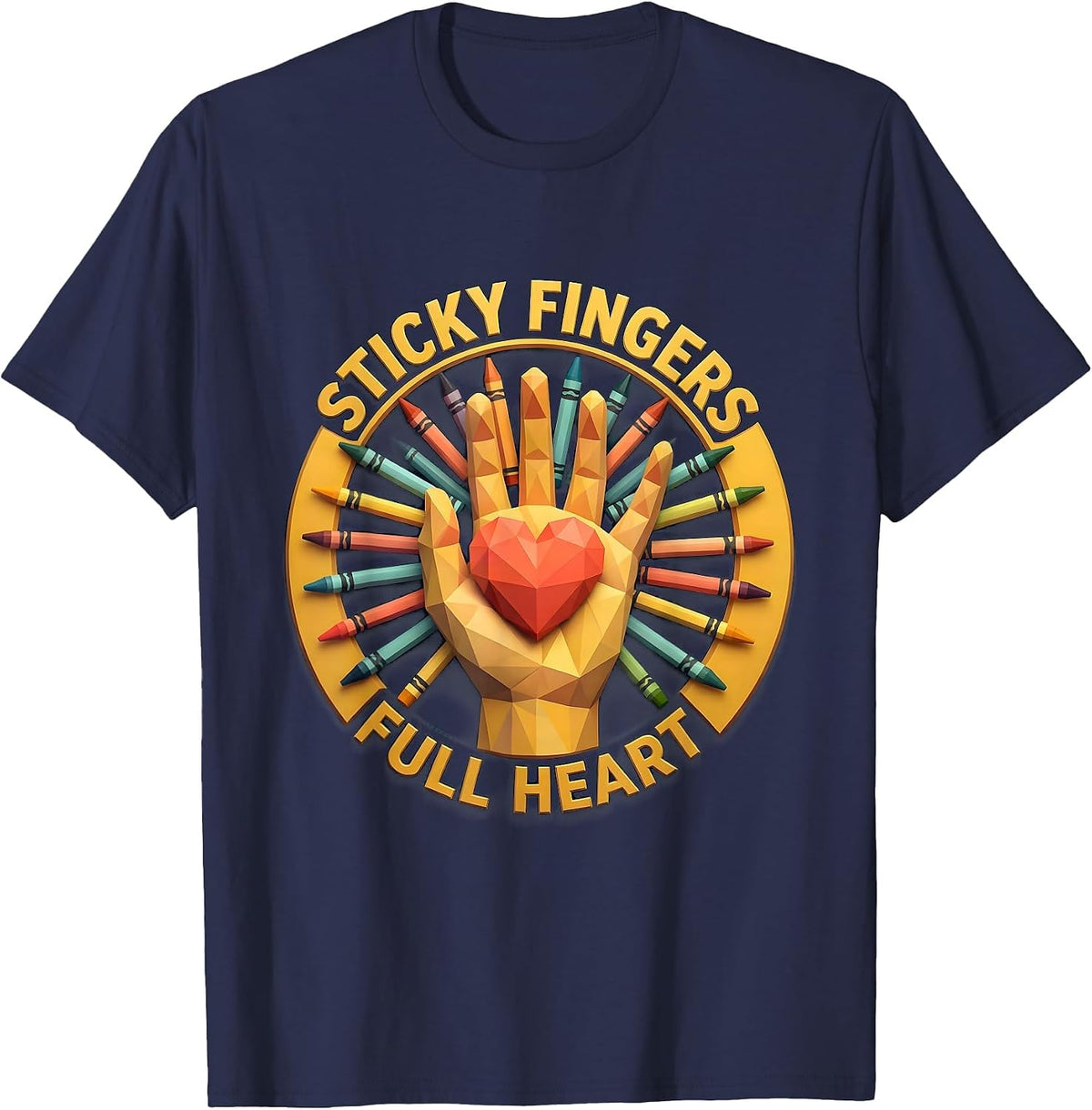 Men's Sticky Fingers Full Heart Preschool Teacher Design T-Shirt - Navy Blue