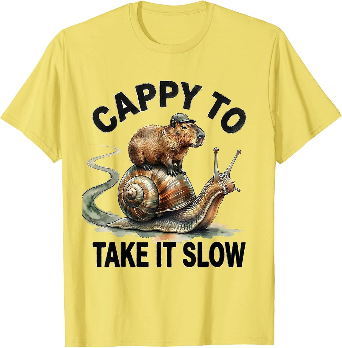 Men's cappy to take it slow Funny Capybara Animal Meme Humor T-Shirt - Lemon Yellow