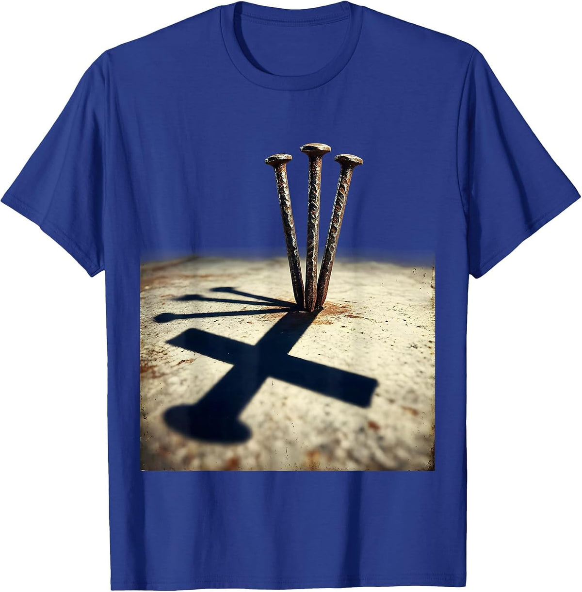 Three Nails Cross Shadow Faith Graphic Design T-Shirt - Royal Blue
