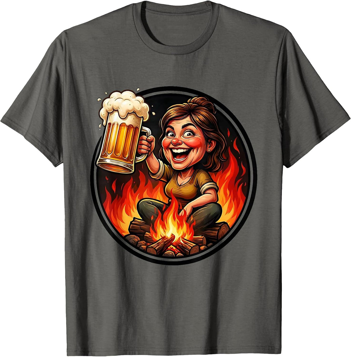 Men's Woman With Beer Mug Campfire Graphic T-Shirt - Asphalt Grey