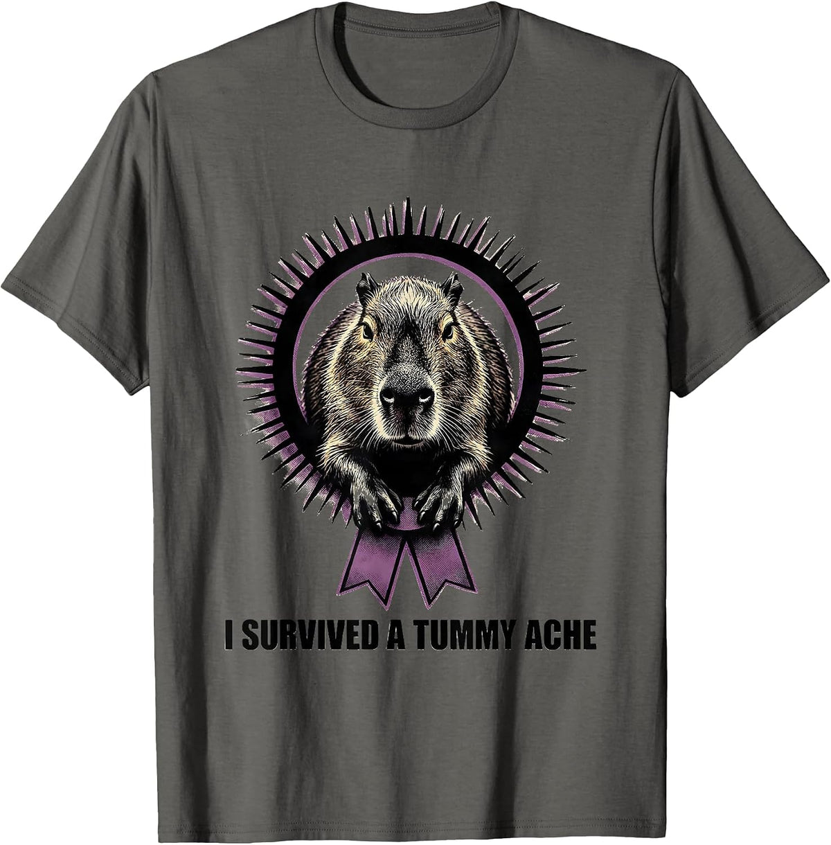 Men's I Survived A Tummy Ache Funny Capybara Meme Humor T-Shirt - Asphalt Grey