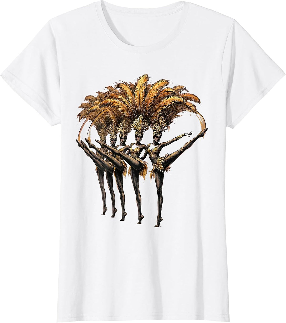 Women's Chorus Line Showgirl Silhouette Dance Design T-Shirt - White