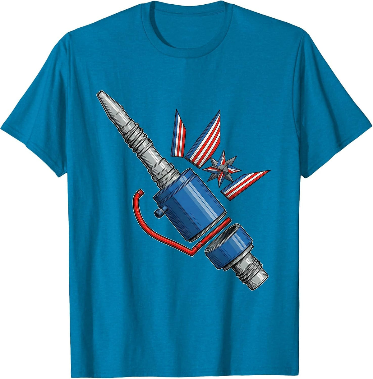 Exploded Fuel Injector Mechanic Patriotic Drag Racing T-Shirt - Sapphire Blue