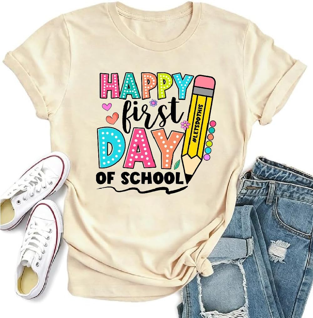 First Day of School Shirt Teacher Life Shirt Back to School Graphic Tshirt Casual Tee Tops - Creamy Yellow
