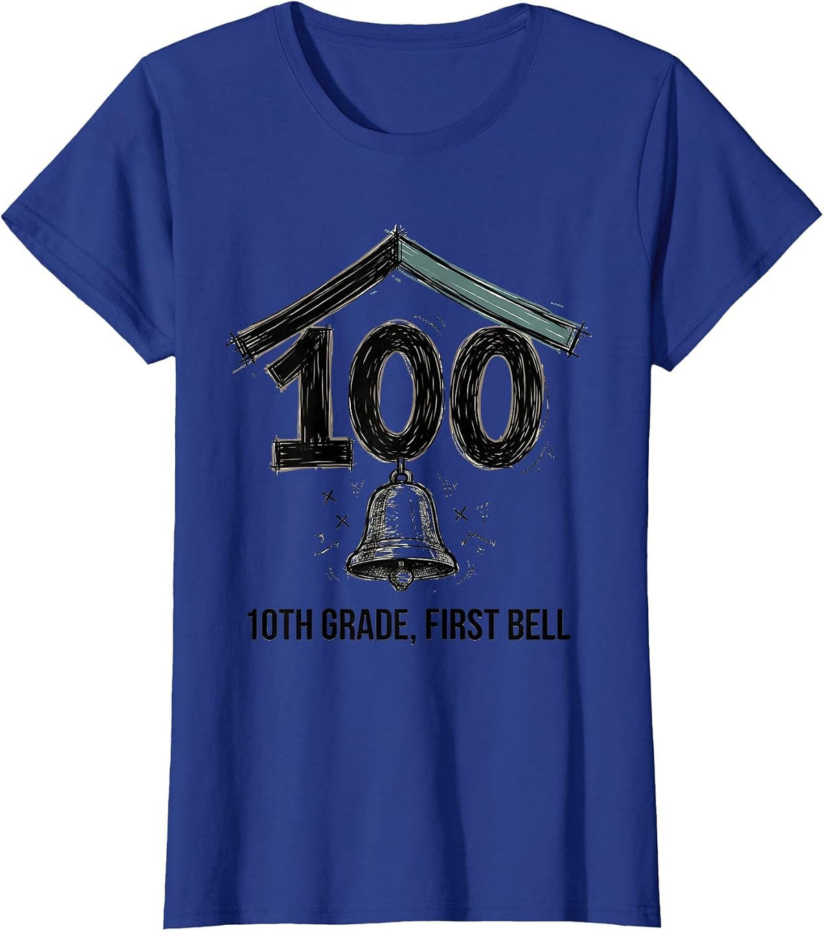 Women's √100 = 10TH GRADE First Bell Hand-Sketched Math Birthday T-Shirt - Royal Blue
