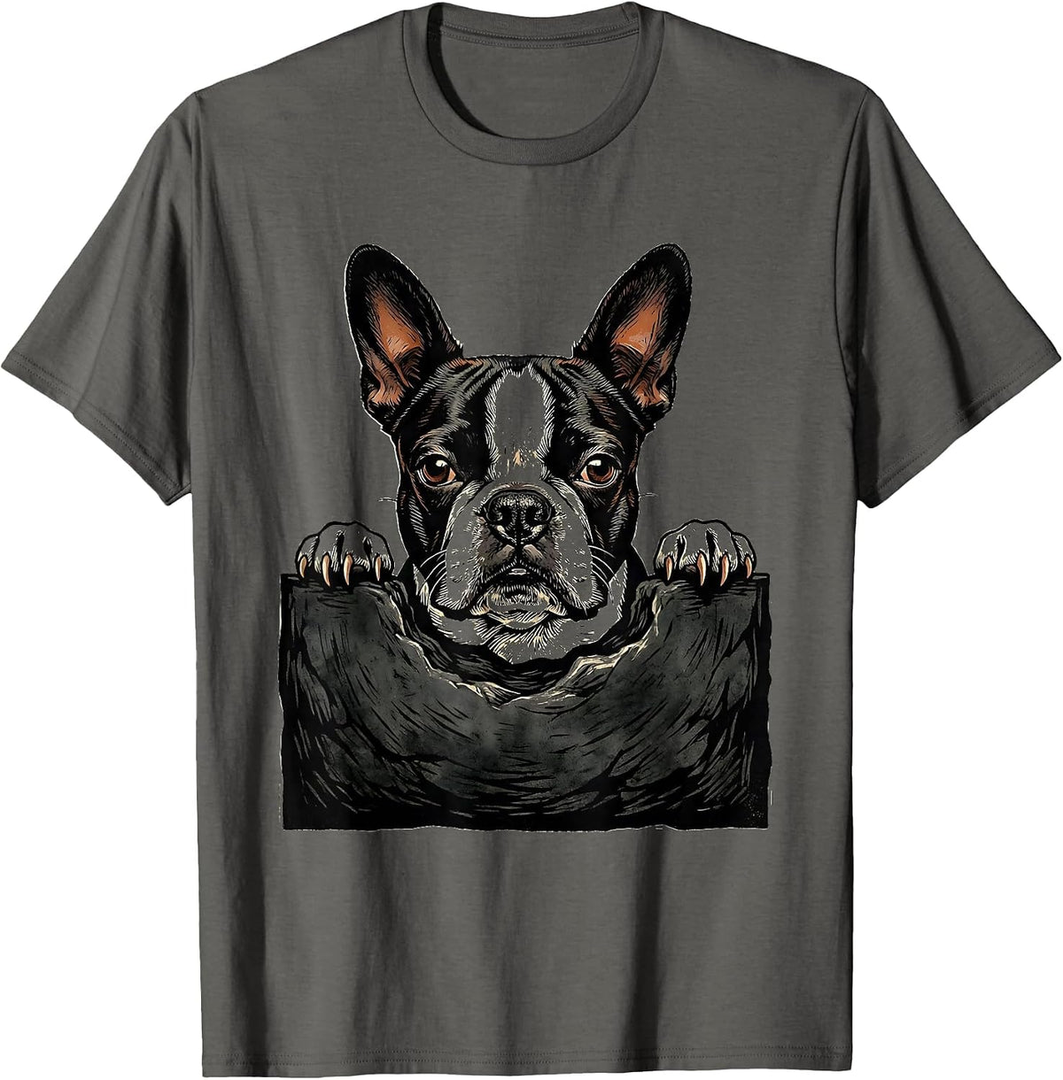 Boston Terrier Pocket Pup Cozy Small Breed Puppy Lover T-Shirt - Asphalt Grey