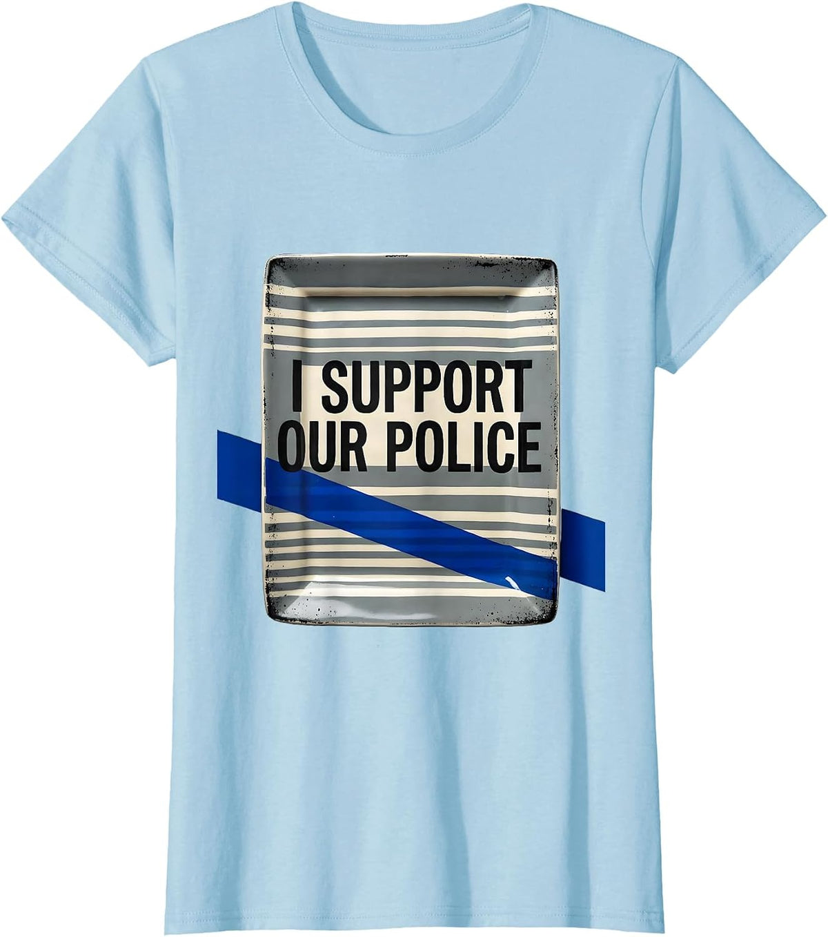 I Support Our Police Stencil Graphic Thin Blue Line Police T-Shirt - Baby Blue