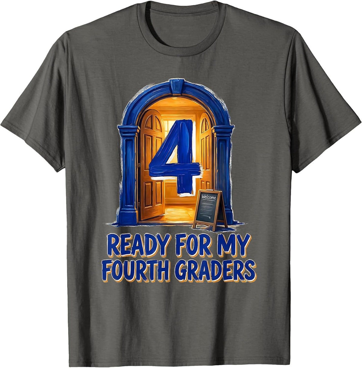 Men's Ready For My Fourth Graders Playful Teacher Student Back To T-Shirt - Asphalt Grey
