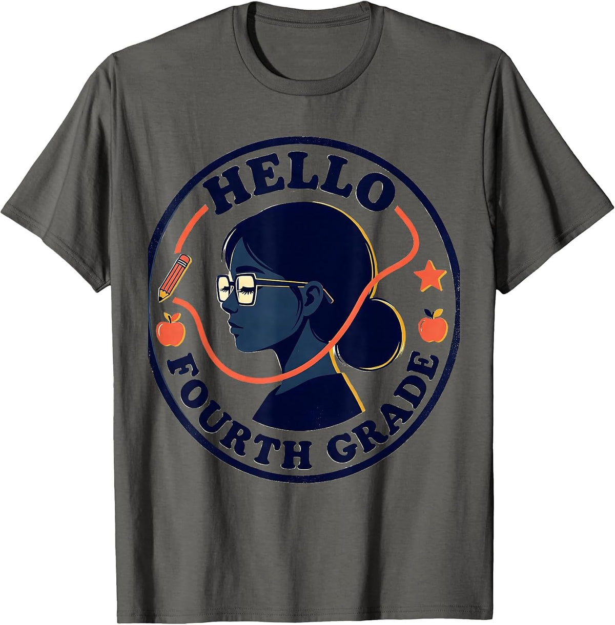 Men's Hello Fourth Grade Back To School Messy Bun Girls Teacher T-Shirt - Asphalt Grey
