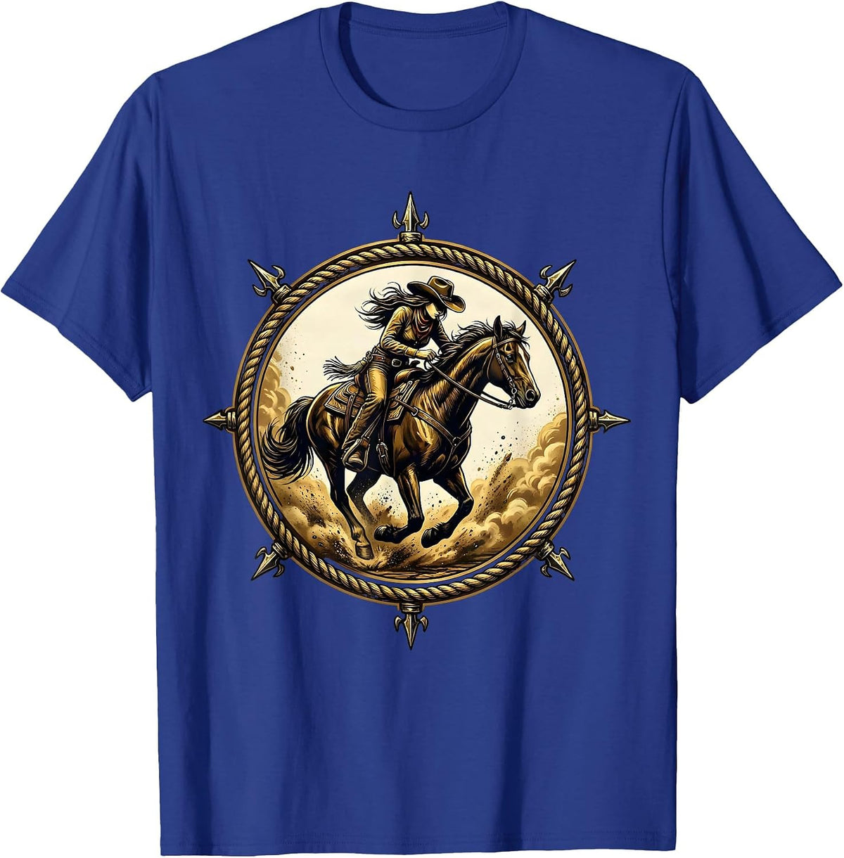 Barrel Racing Rodeo Cowgirl Dust Cloud Design T-Shirt - Royal Blue