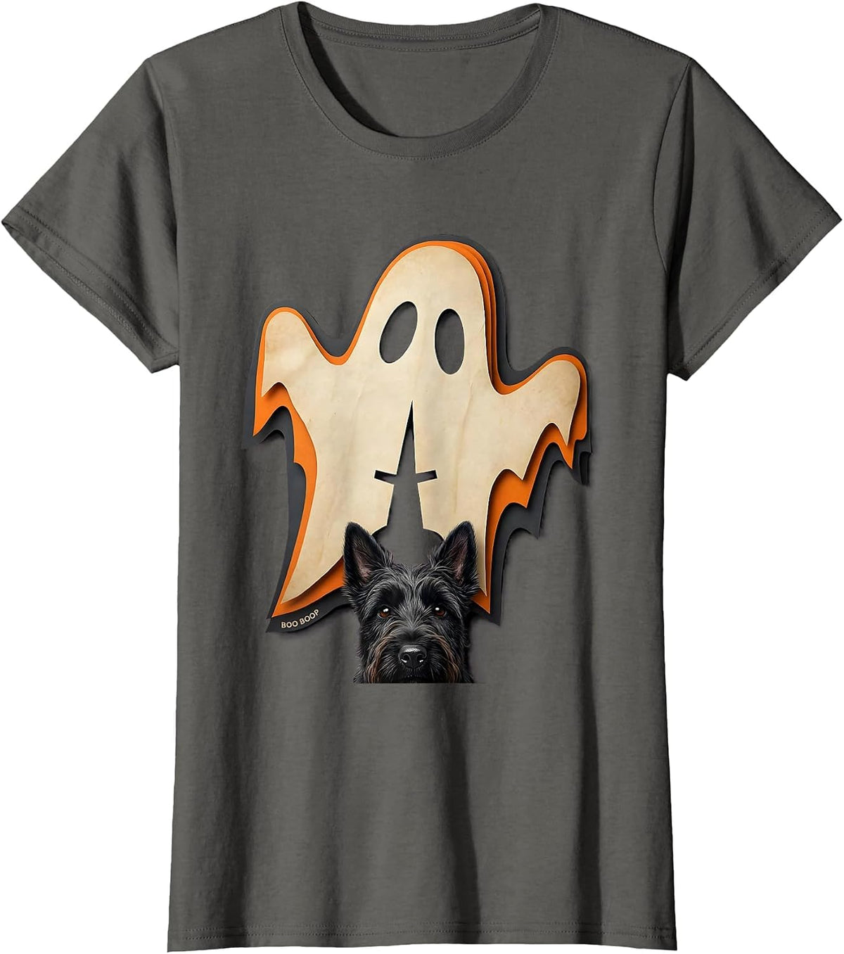 Women's Boo Boop Paper Cutout Funny Dog Ghost Dog Lover Halloween T-Shirt - Asphalt Grey