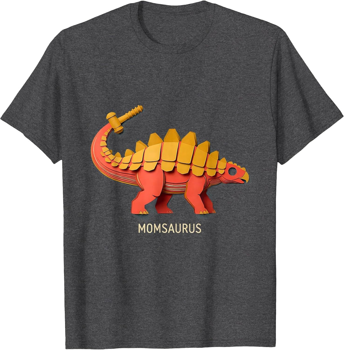 Men's Momsaurus Funny Family Role Dinosaur Lover Paper Cutout T-Shirt - Dark Heather Grey